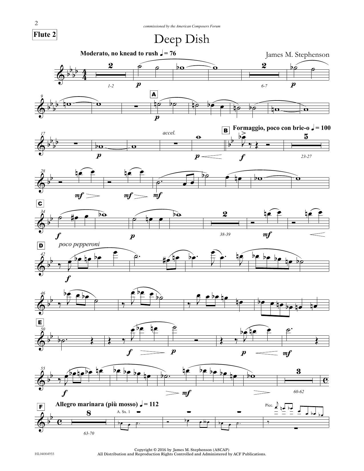 James (Jim) M. Stephenson Deep Dish - Flute 2 Sheet Music Notes & Chords for Concert Band - Download or Print PDF James (Jim) M. Stephenson Deep Dish - Flute 2 Sheet Music Notes & Chords for Concert Band - Download or Print PDF