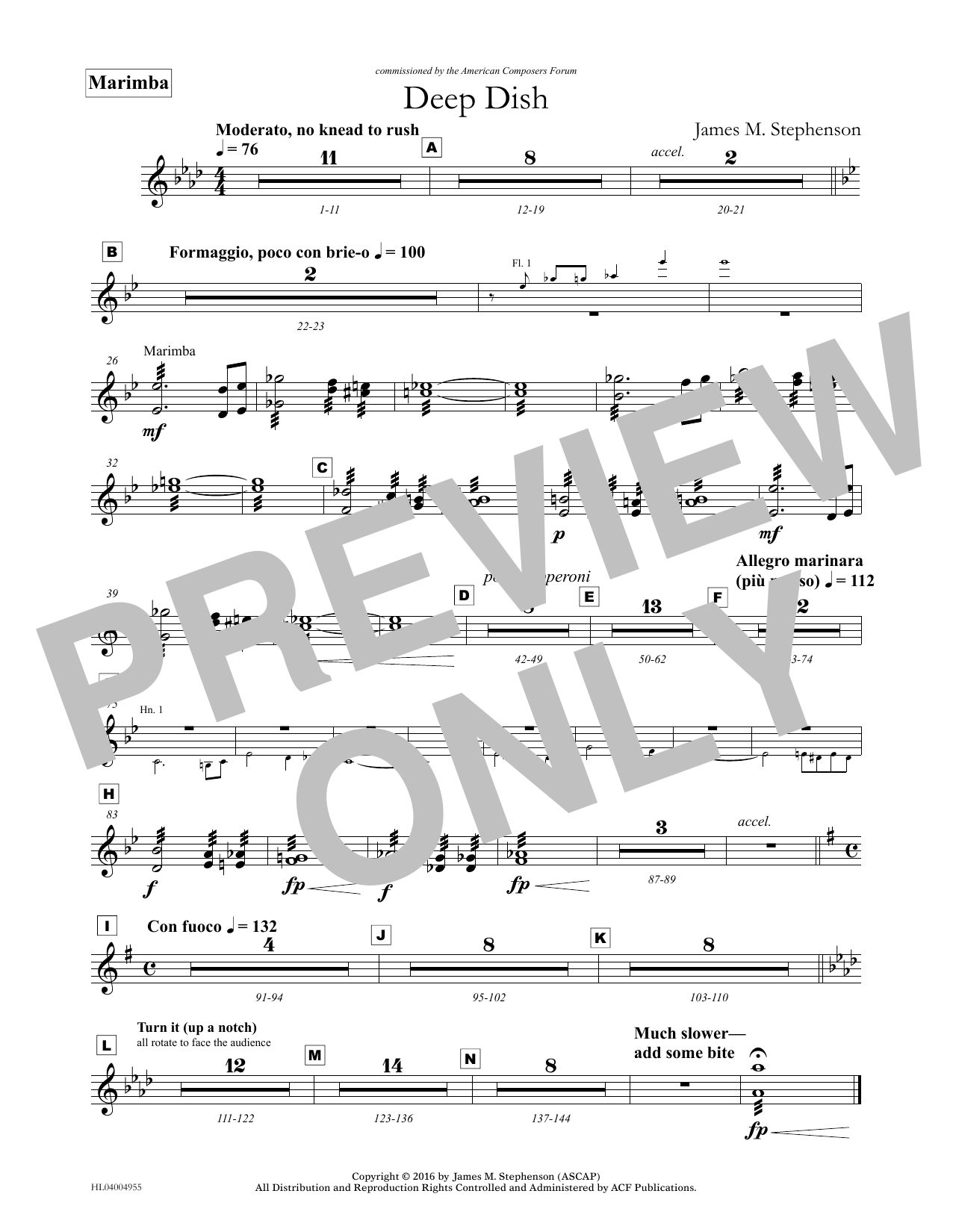 James (Jim) M. Stephenson Deep Dish - Marimba Sheet Music Notes & Chords for Concert Band - Download or Print PDF James (Jim) M. Stephenson Deep Dish - Marimba Sheet Music Notes & Chords for Concert Band - Download or Print PDF