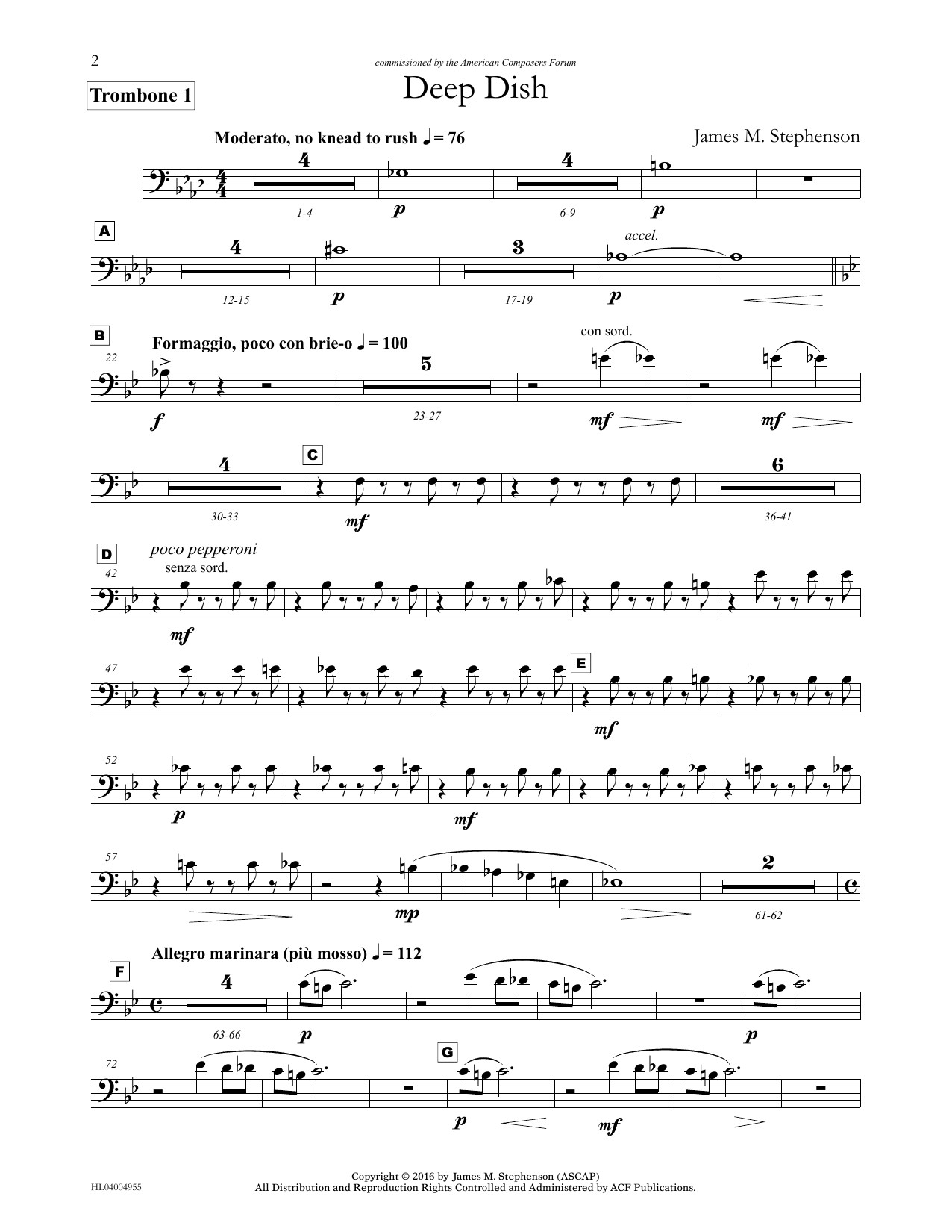 James (Jim) M. Stephenson Deep Dish - Trombone 1 Sheet Music Notes & Chords for Concert Band - Download or Print PDF
