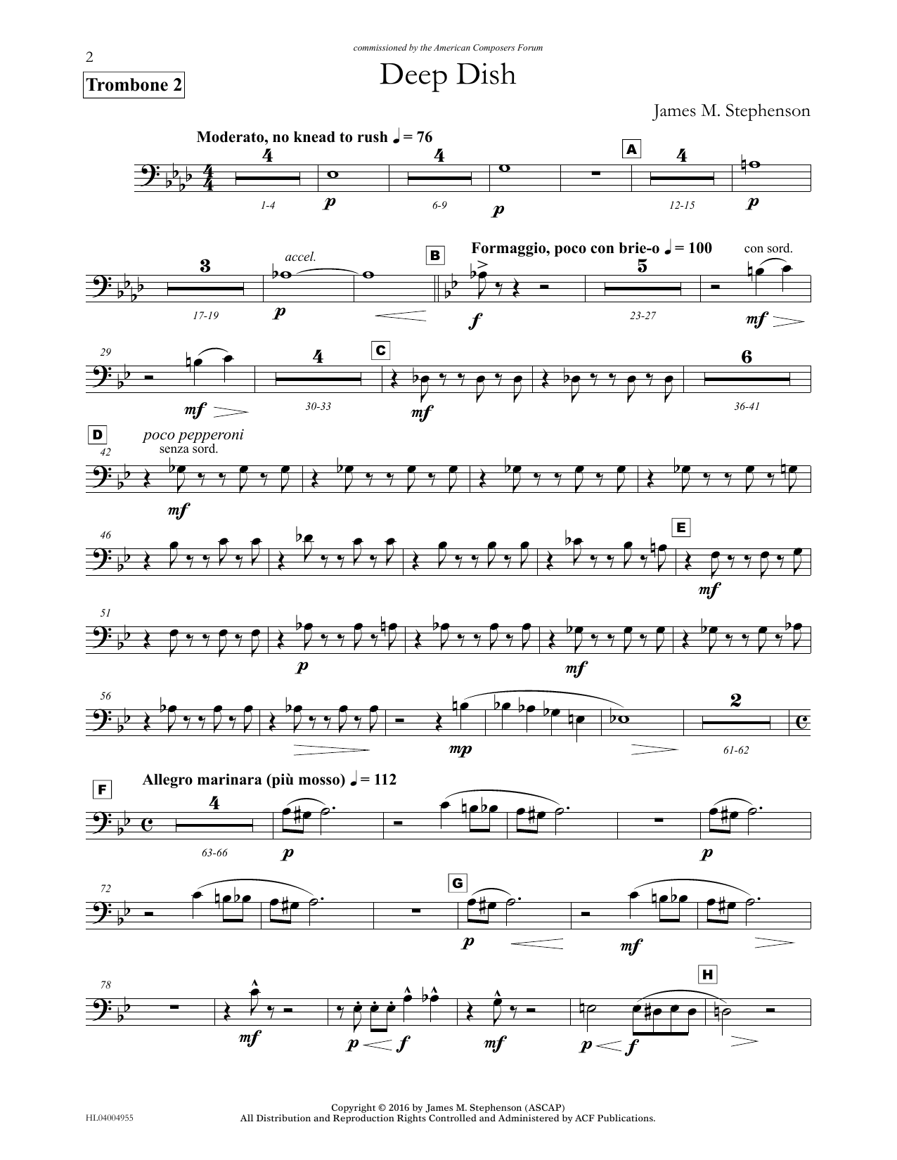James (Jim) M. Stephenson Deep Dish - Trombone 2 Sheet Music Notes & Chords for Concert Band - Download or Print PDF James (Jim) M. Stephenson Deep Dish - Trombone 2 Sheet Music Notes & Chords for Concert Band - Download or Print PDF