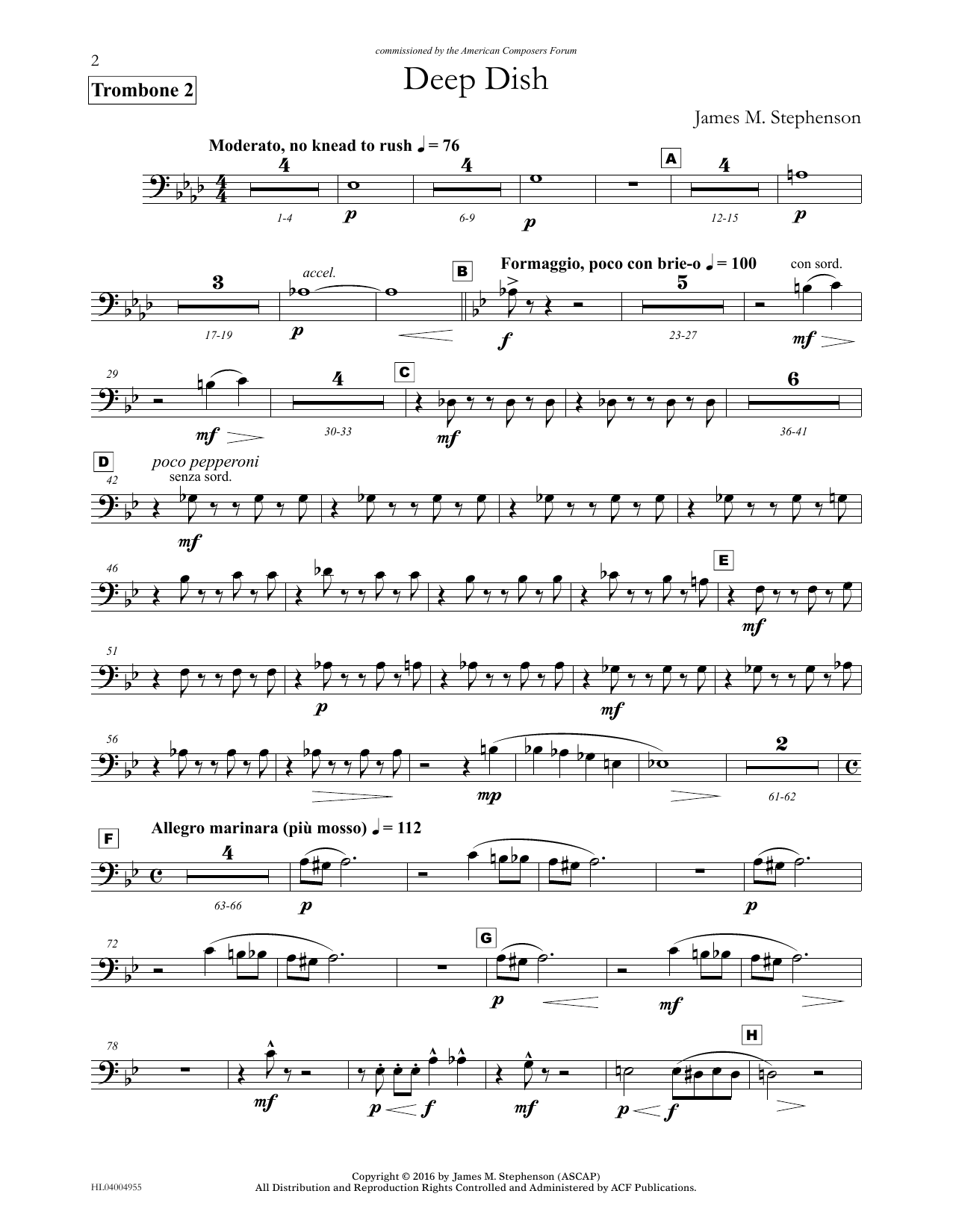 James (Jim) M. Stephenson Deep Dish - Trombone 2 Sheet Music Notes & Chords for Concert Band - Download or Print PDF