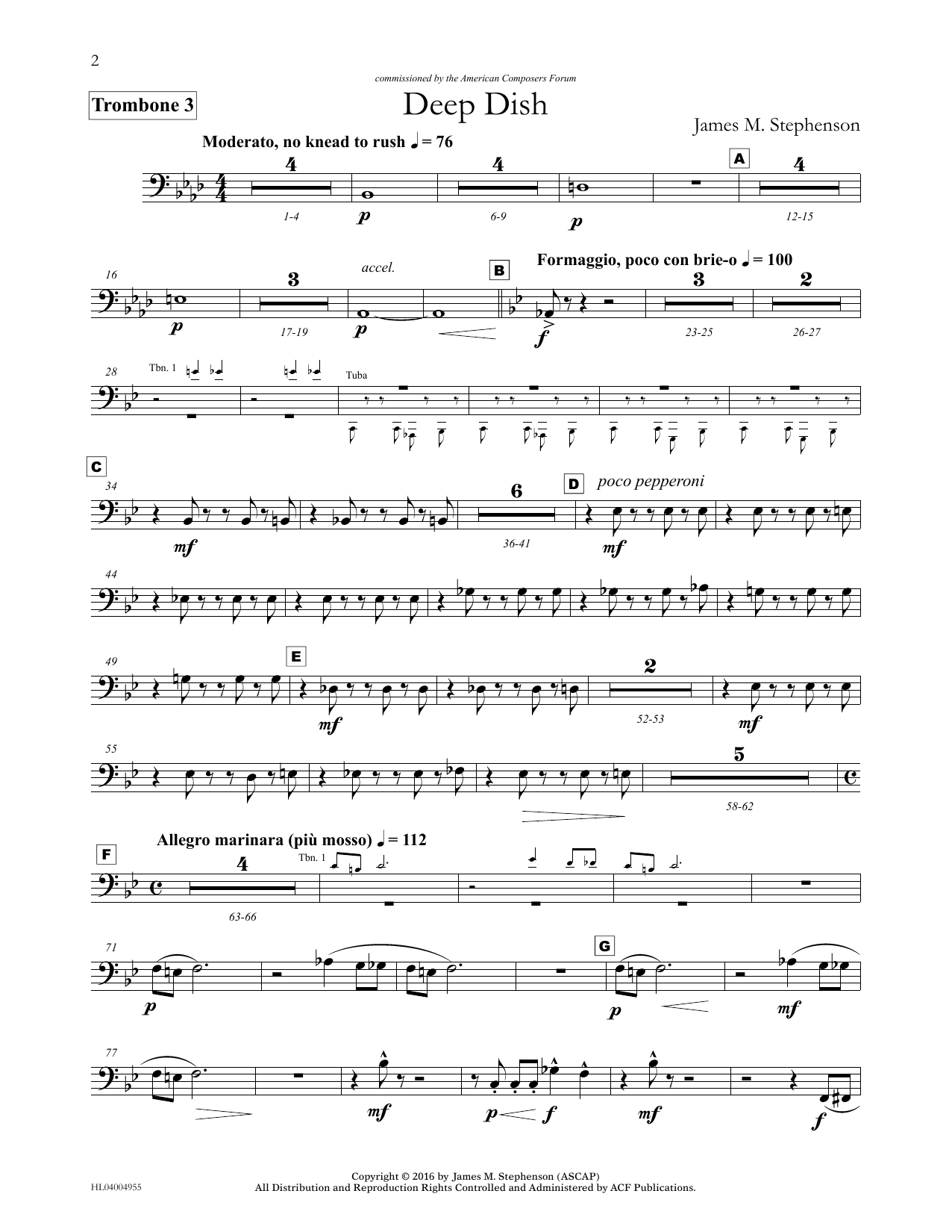 James (Jim) M. Stephenson Deep Dish - Trombone 3 Sheet Music Notes & Chords for Concert Band - Download or Print PDF James (Jim) M. Stephenson Deep Dish - Trombone 3 Sheet Music Notes & Chords for Concert Band - Download or Print PDF