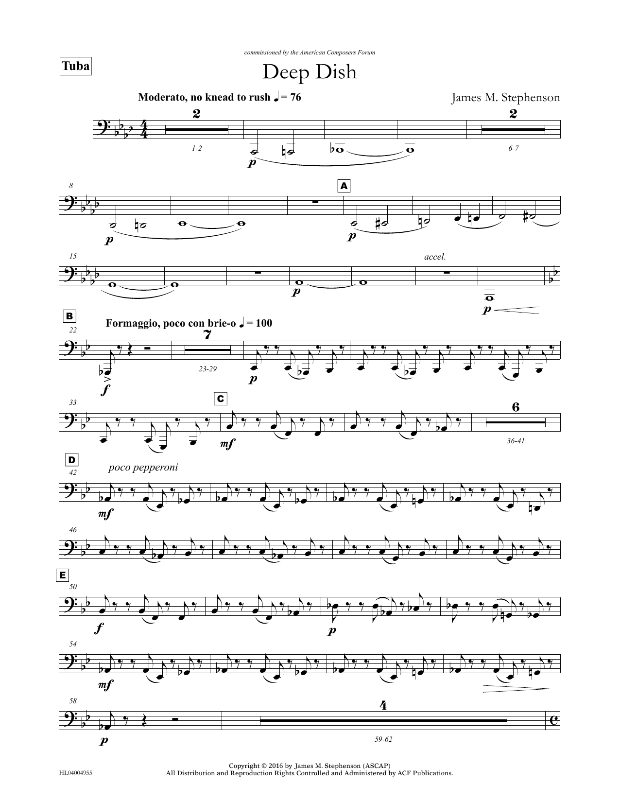 James (Jim) M. Stephenson Deep Dish - Tuba Sheet Music Notes & Chords for Concert Band - Download or Print PDF James (Jim) M. Stephenson Deep Dish - Tuba Sheet Music Notes & Chords for Concert Band - Download or Print PDF