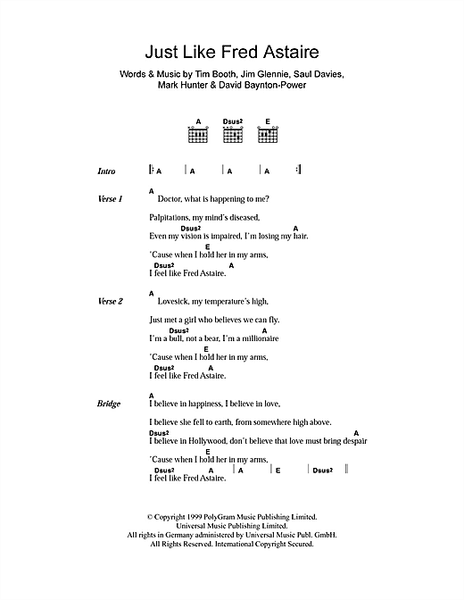 James Just Like Fred Astaire Sheet Music Notes & Chords for Lyrics & Chords - Download or Print PDF