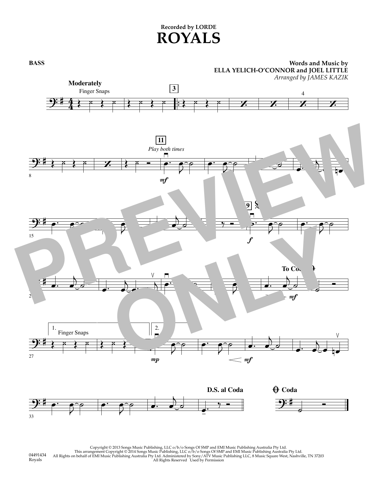 James Kazik Royals - Bass Sheet Music Notes & Chords for Orchestra - Download or Print PDF