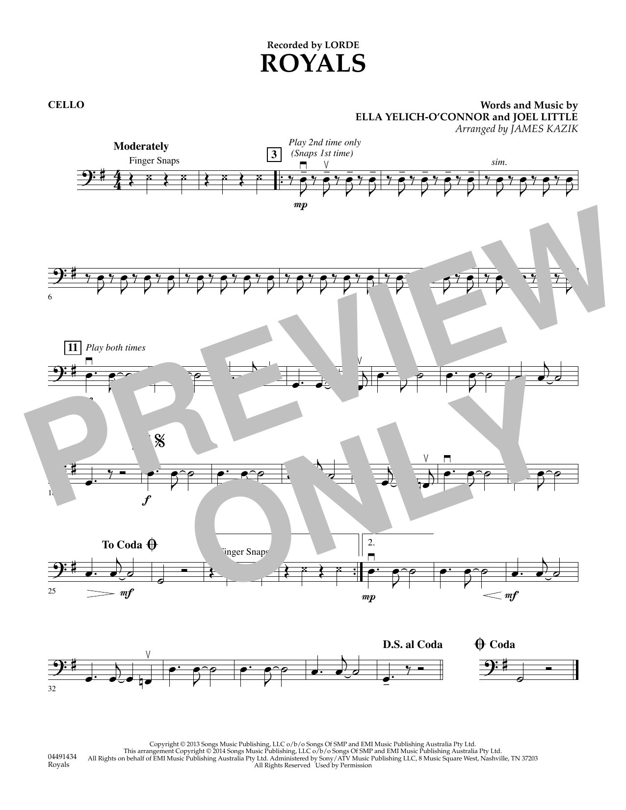 James Kazik Royals - Cello Sheet Music Notes & Chords for Orchestra - Download or Print PDF