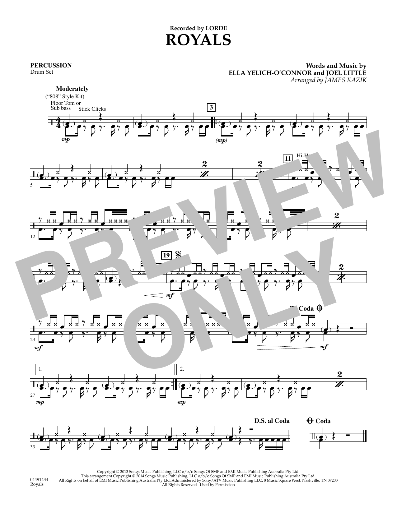 James Kazik Royals - Percussion Sheet Music Notes & Chords for Orchestra - Download or Print PDF