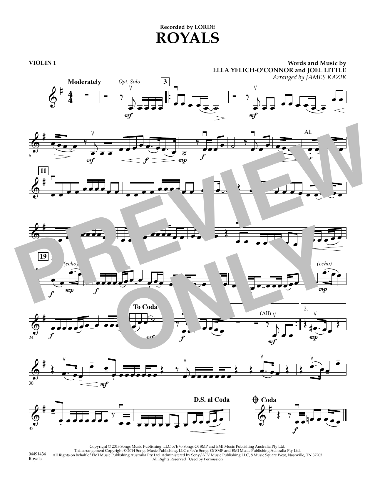 James Kazik Royals - Violin 1 Sheet Music Notes & Chords for Orchestra - Download or Print PDF