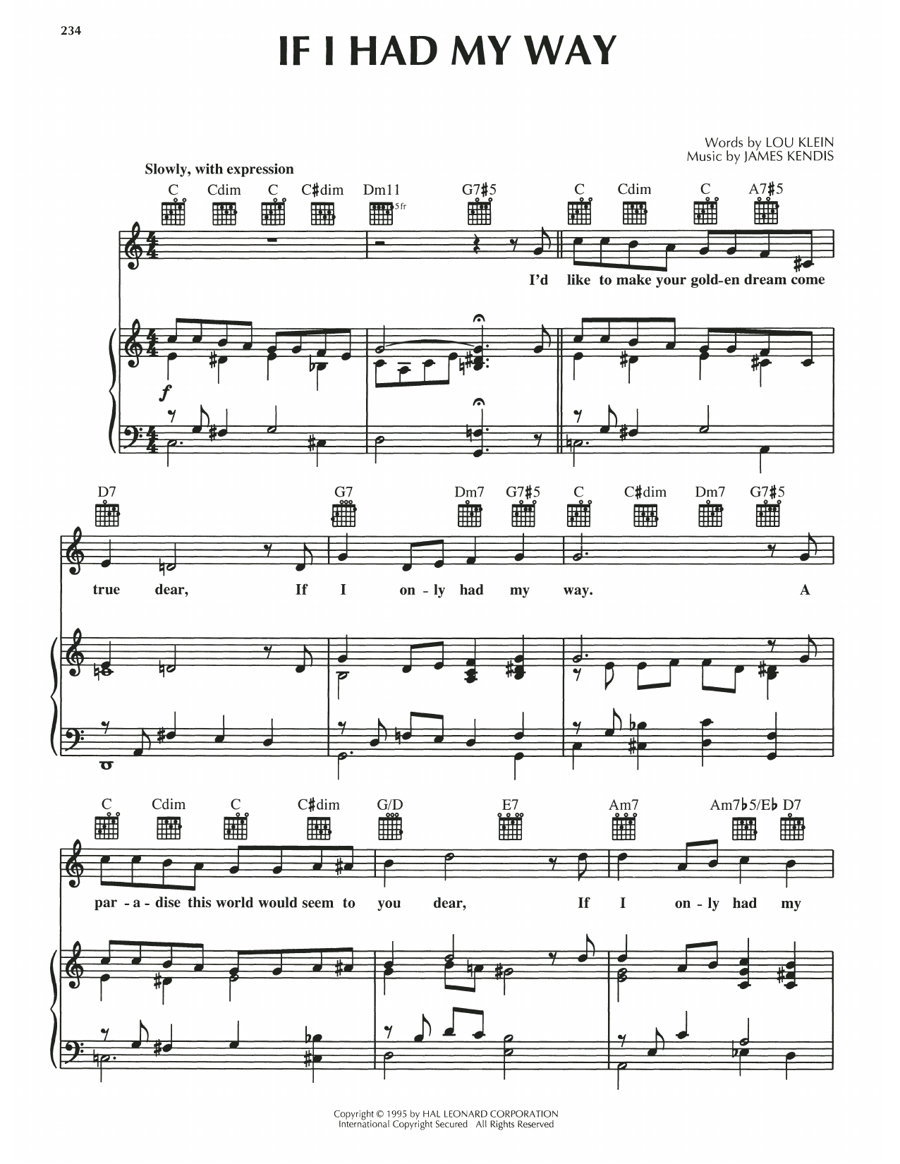 James Kendis If I Had My Way Sheet Music Notes & Chords for Piano, Vocal & Guitar Chords (Right-Hand Melody) - Download or Print PDF