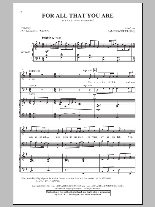 James Koerts For All That You Are Sheet Music Notes & Chords for SATB - Download or Print PDF