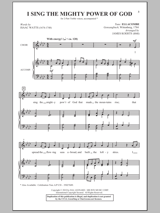 James Koerts I Sing The Mighty Power Of God Sheet Music Notes & Chords for 2-Part Choir - Download or Print PDF