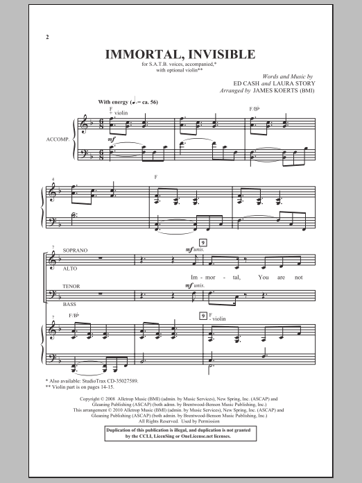 James Koerts Immortal, Invisible Sheet Music Notes & Chords for SATB - Download or Print PDF