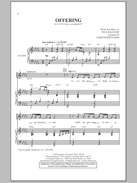 James Koerts Offering Sheet Music Notes & Chords for SATB - Download or Print PDF