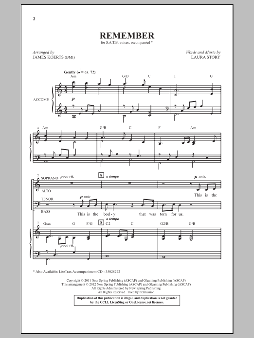 James Koerts Remember Sheet Music Notes & Chords for SATB - Download or Print PDF James Koerts Remember Sheet Music Notes & Chords for SATB - Download or Print PDF