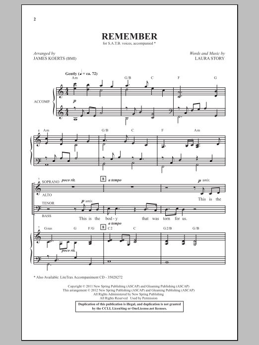 James Koerts Remember Sheet Music Notes & Chords for SATB - Download or Print PDF