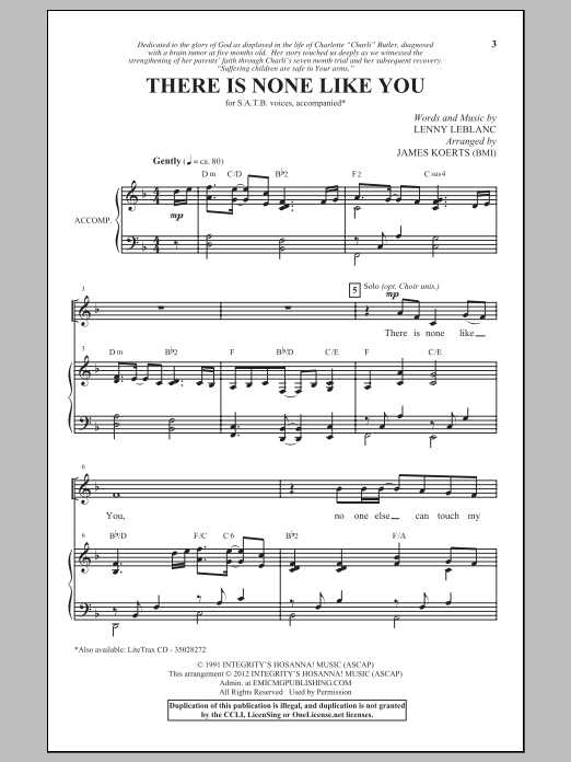 James Koerts There Is None Like You Sheet Music Notes & Chords for SATB - Download or Print PDF