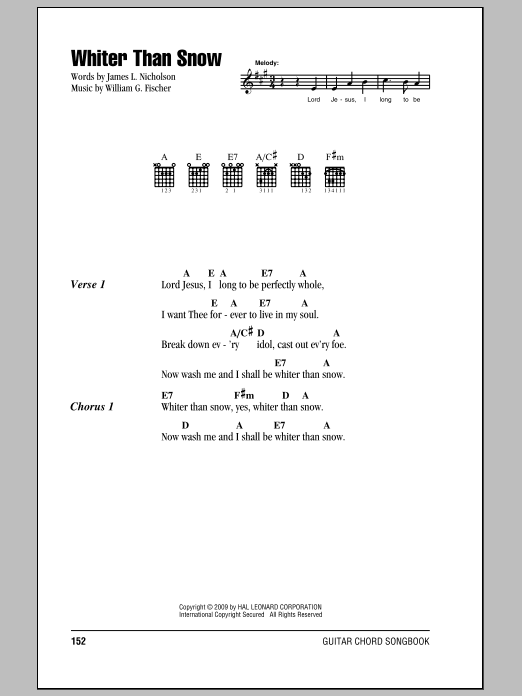 James L. Nicholson Whiter Than Snow Sheet Music Notes & Chords for Easy Piano - Download or Print PDF