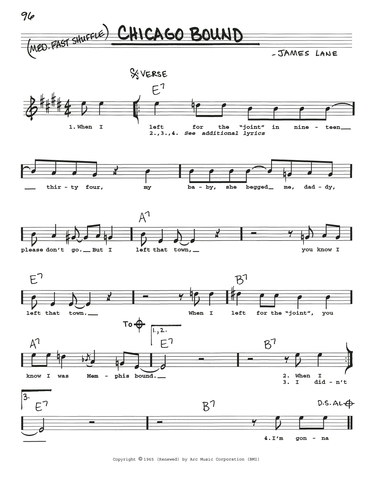 James Lane Chicago Bound Sheet Music Notes & Chords for Real Book – Melody, Lyrics & Chords - Download or Print PDF