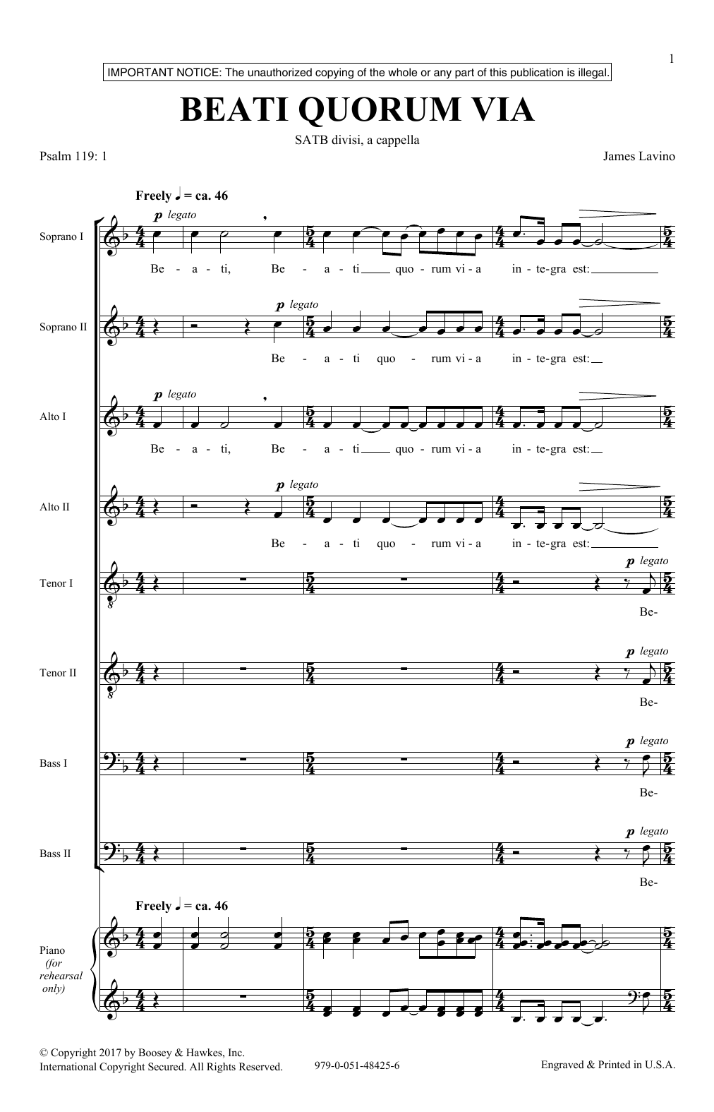 James Lavino Beati Quorum Via Sheet Music Notes & Chords for SATB - Download or Print PDF