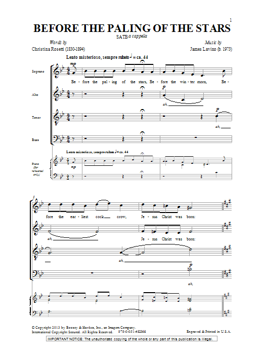 James Lavino Before The Paling Of The Stars Sheet Music Notes & Chords for SATB - Download or Print PDF