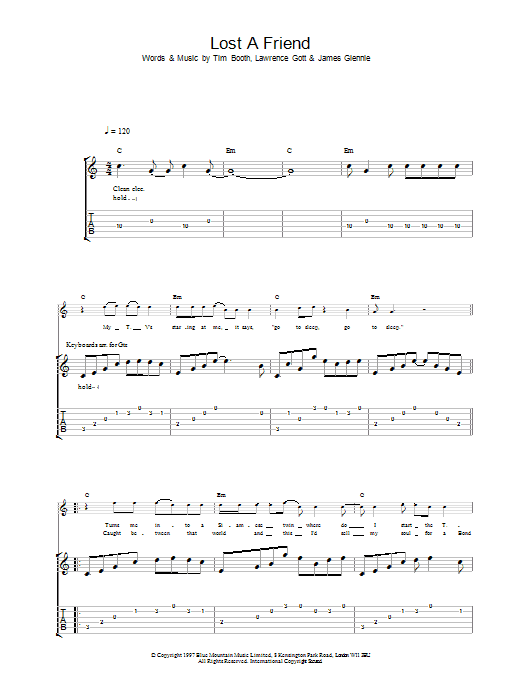 James Lost A Friend Sheet Music Notes & Chords for Guitar Tab - Download or Print PDF