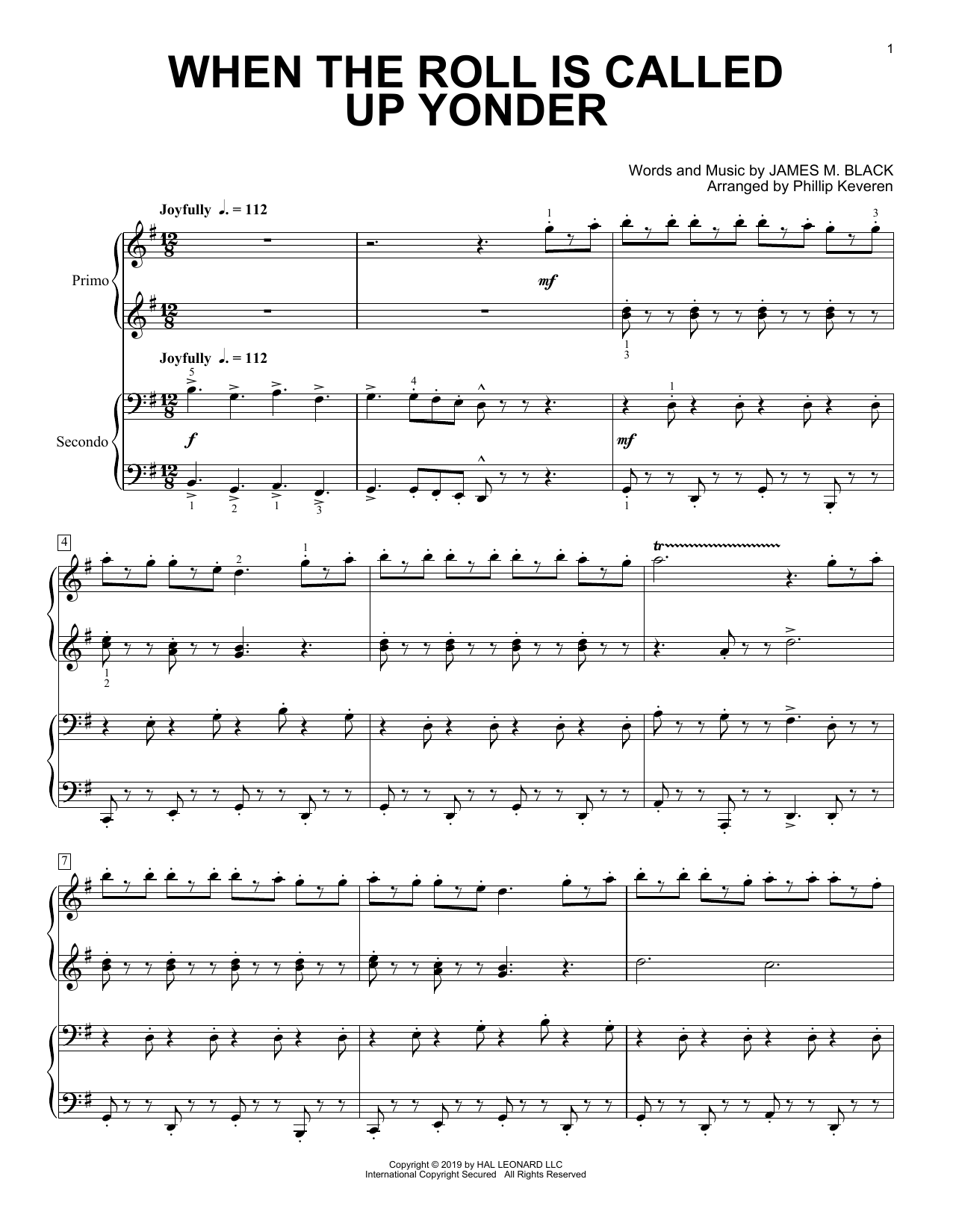 James M. Black When The Roll Is Called Up Yonder (arr. Phillip Keveren) Sheet Music Notes & Chords for Piano Duet - Download or Print PDF