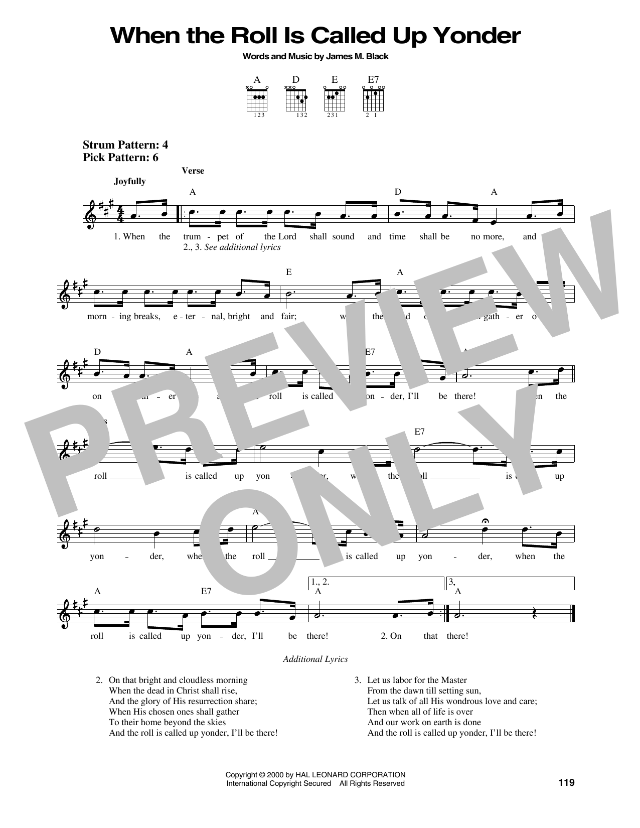 James M. Black When The Roll Is Called Up Yonder Sheet Music Notes & Chords for Easy Guitar - Download or Print PDF