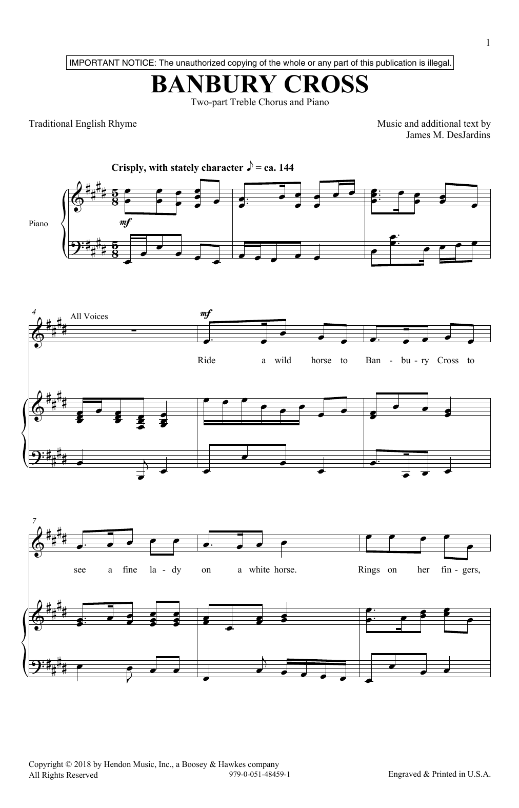 James M. DesJardins Banbury Cross Sheet Music Notes & Chords for 2-Part Choir - Download or Print PDF