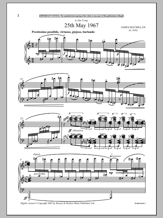 James MacMillan 25th May 1967 Sheet Music Notes & Chords for Piano - Download or Print PDF