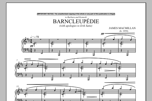 James MacMillan Barncleupedie (With Apologies To Erik Satie) Sheet Music Notes & Chords for Piano - Download or Print PDF