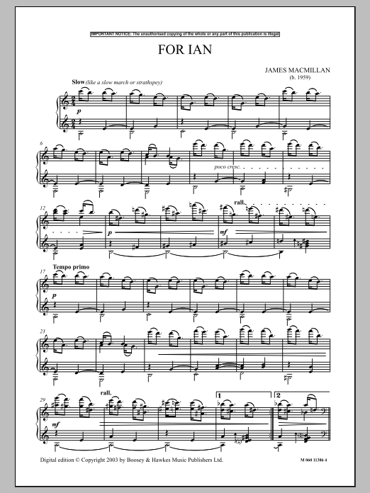 James MacMillan For Ian Sheet Music Notes & Chords for Piano - Download or Print PDF James MacMillan For Ian Sheet Music Notes & Chords for Piano - Download or Print PDF