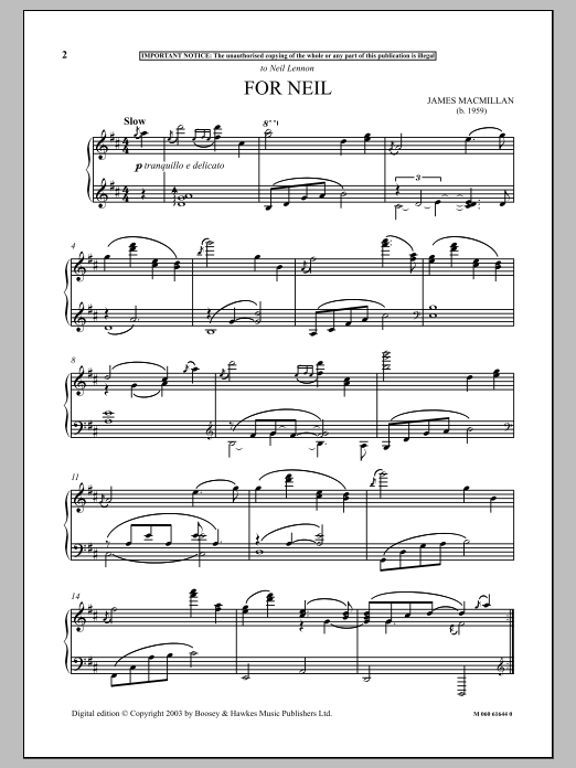 James MacMillan For Neil Sheet Music Notes & Chords for Piano - Download or Print PDF