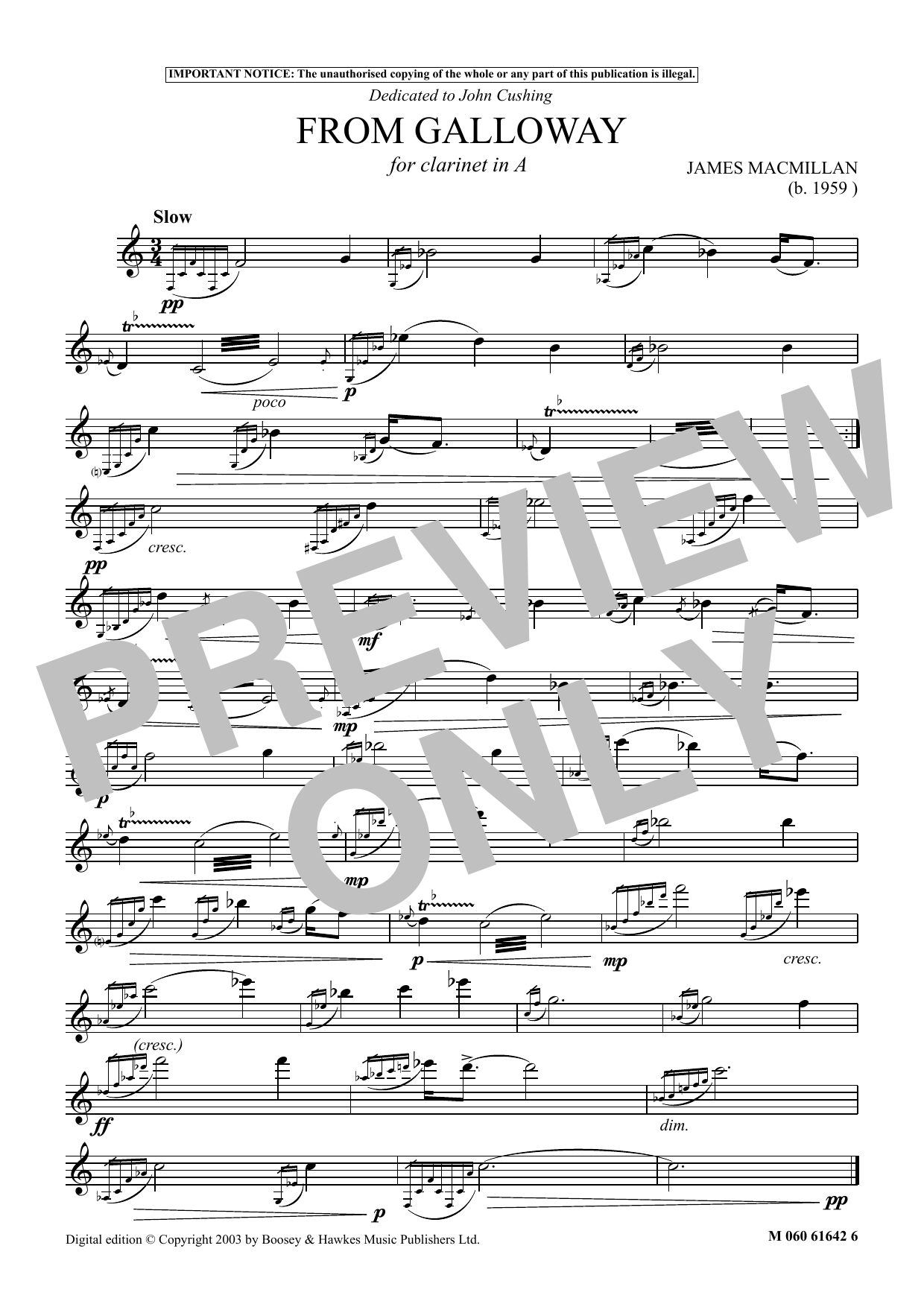 James MacMillan From Galloway Sheet Music Notes & Chords for Instrumental Solo - Download or Print PDF