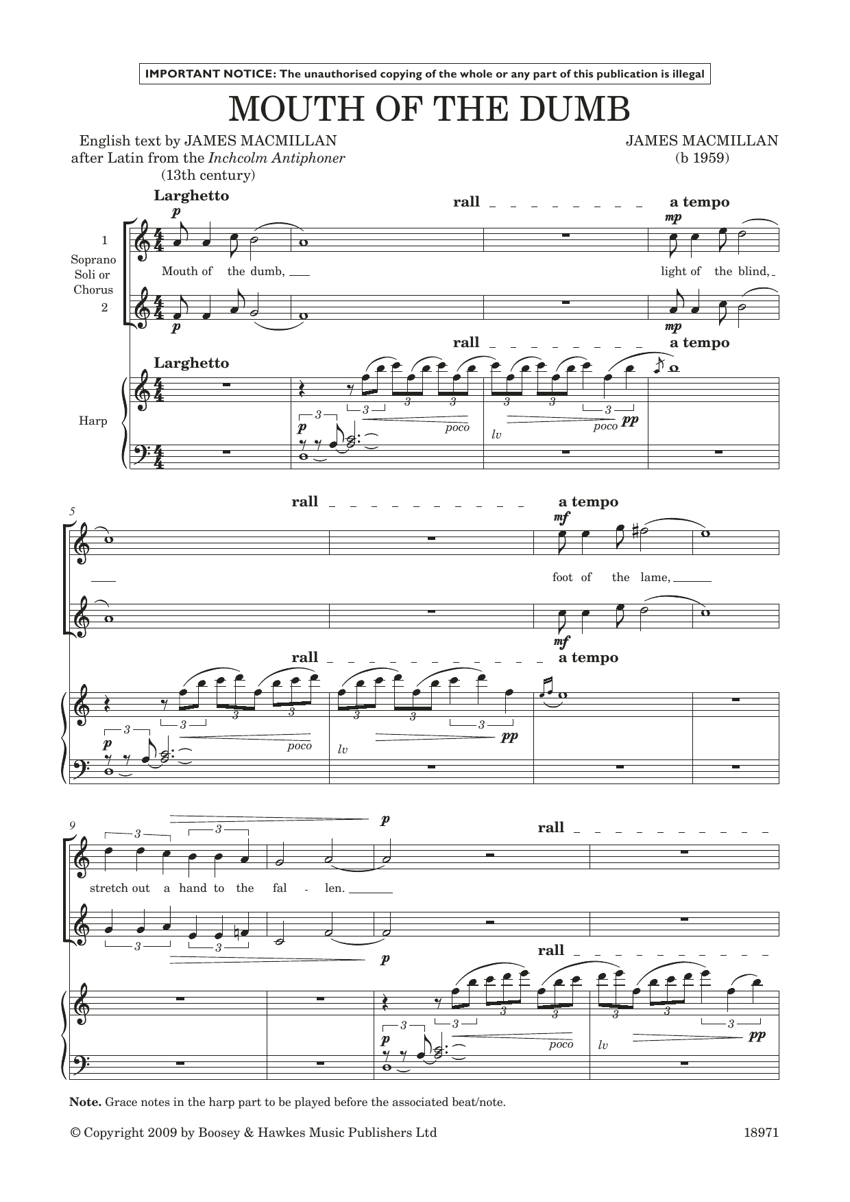 James MacMillan Mouth of the Dumb (for soprano/treble duet and harp) Sheet Music Notes & Chords for Piano & Vocal - Download or Print PDF