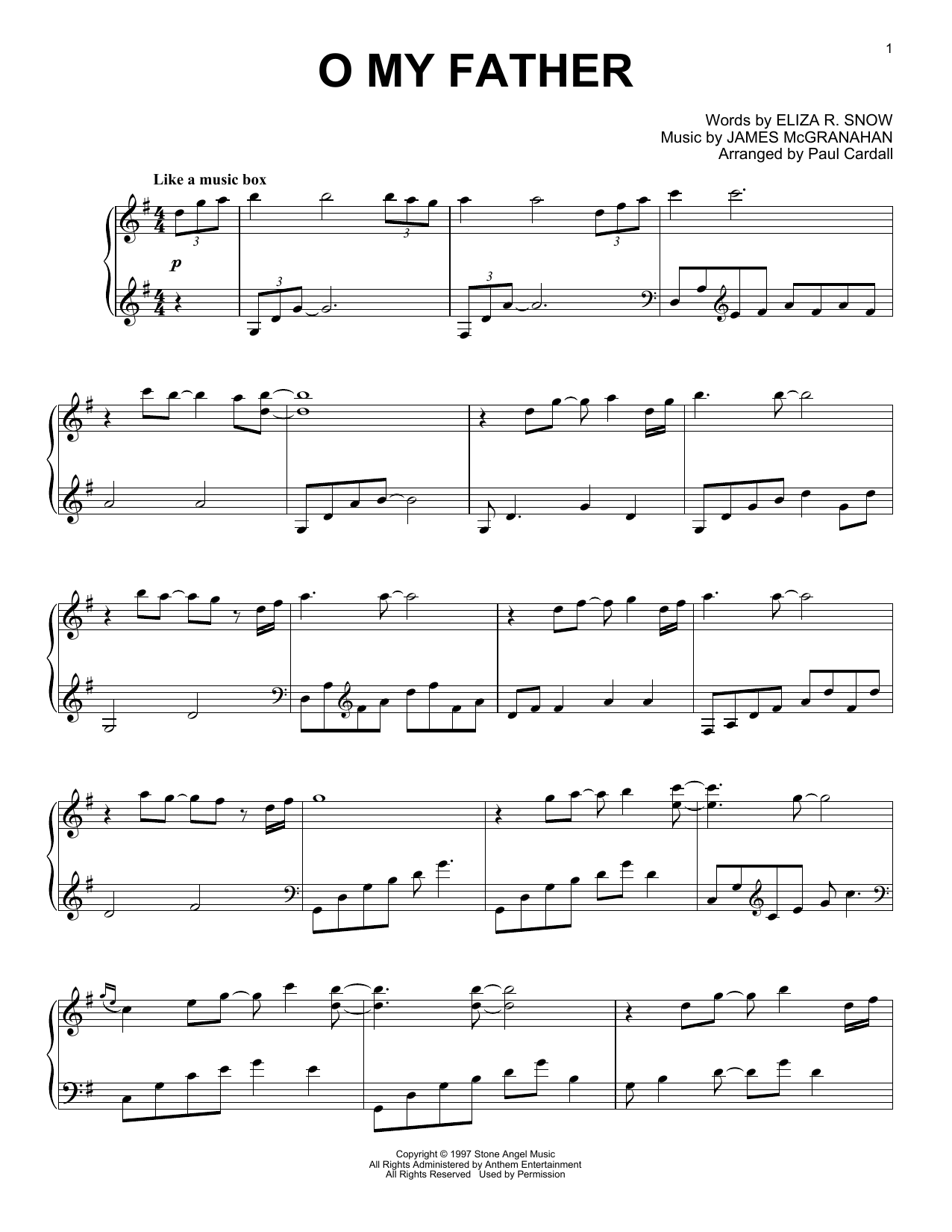 James McGranahan O My Father (arr. Paul Cardall) Sheet Music Notes & Chords for Piano Solo - Download or Print PDF