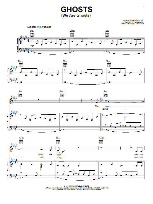 James McMorrow Ghosts (We Are Ghosts) Sheet Music Notes & Chords for Piano, Vocal & Guitar (Right-Hand Melody) - Download or Print PDF