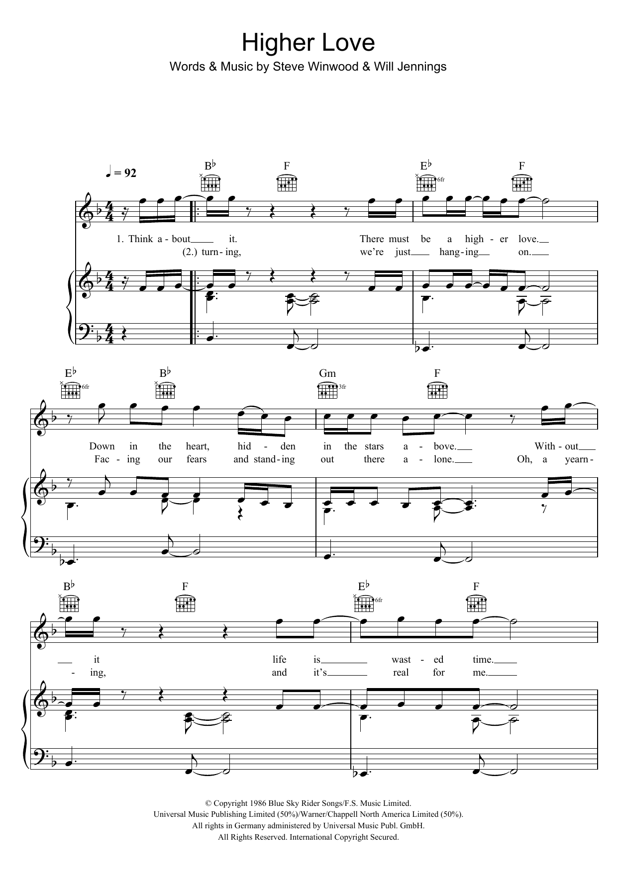 James McMorrow Higher Love Sheet Music Notes & Chords for Piano, Vocal & Guitar (Right-Hand Melody) - Download or Print PDF