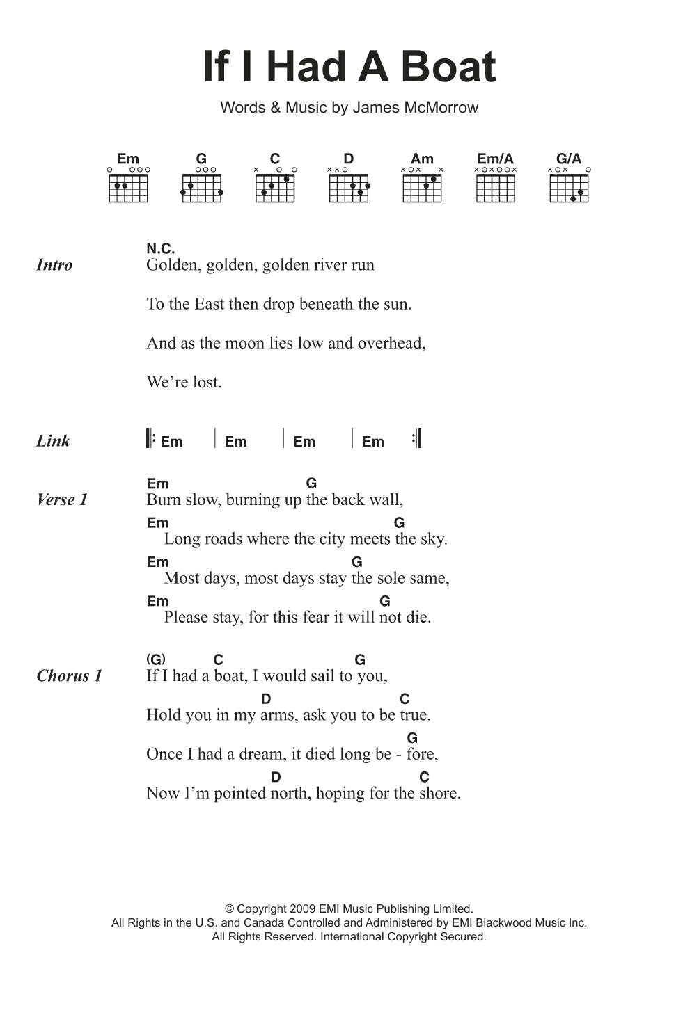 James McMorrow If I Had A Boat Sheet Music Notes & Chords for Lyrics & Chords - Download or Print PDF