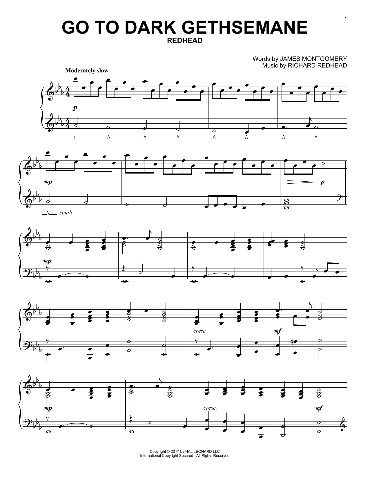 James Montgomery Go To Dark Gethsemane Sheet Music Notes & Chords for Piano - Download or Print PDF