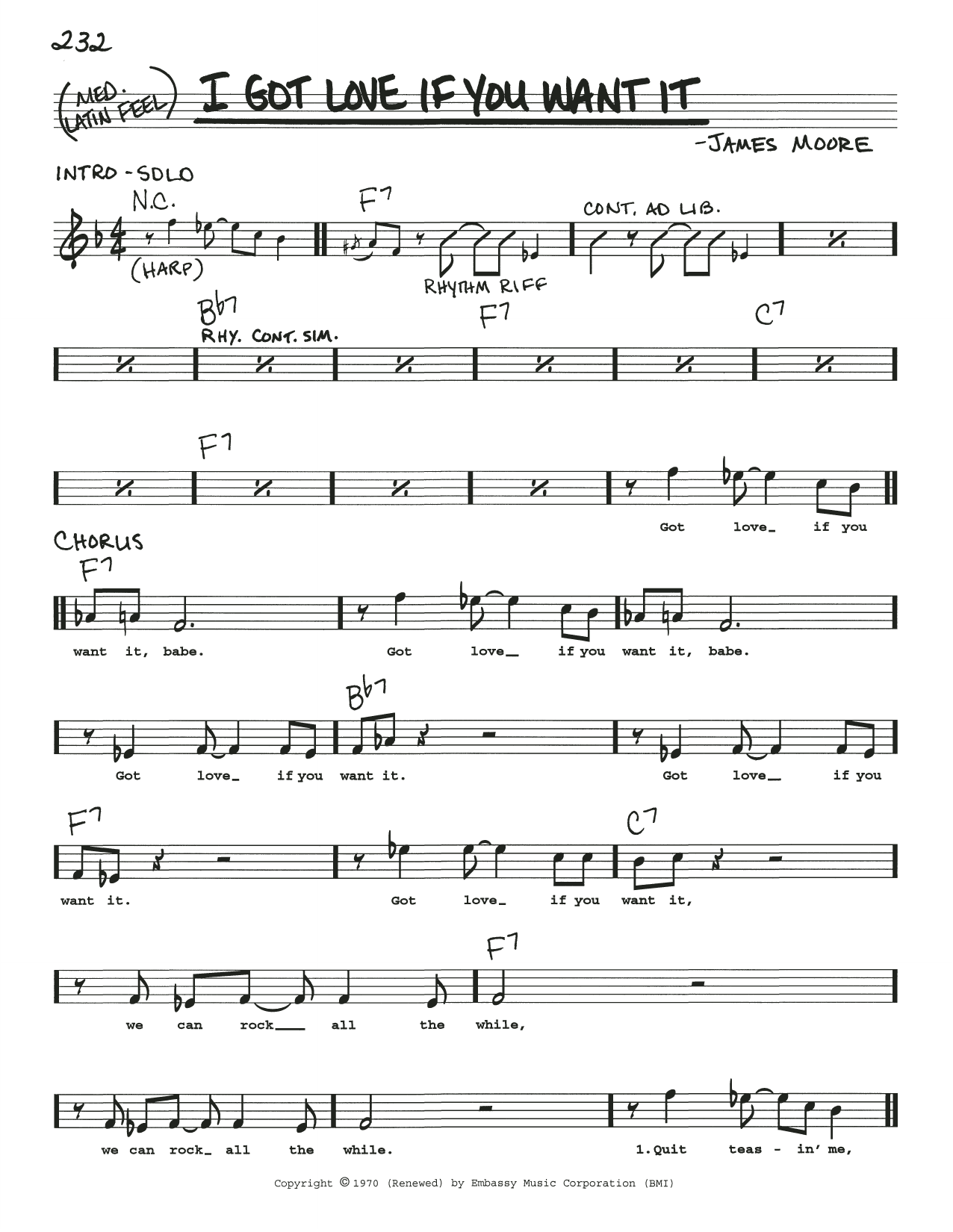 James Moore I Got Love If You Want It Sheet Music Notes & Chords for Real Book – Melody, Lyrics & Chords - Download or Print PDF
