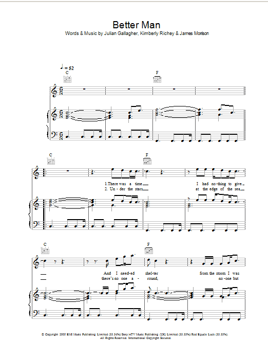 James Morrison Better Man Sheet Music Notes & Chords for Lyrics & Chords - Download or Print PDF