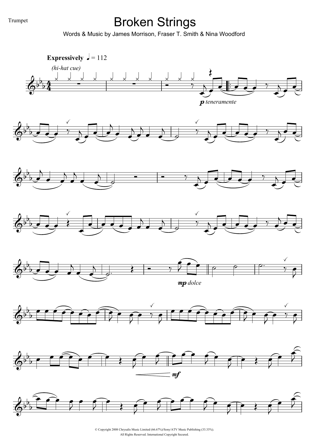 James Morrison Broken Strings Sheet Music Notes & Chords for Trumpet - Download or Print PDF