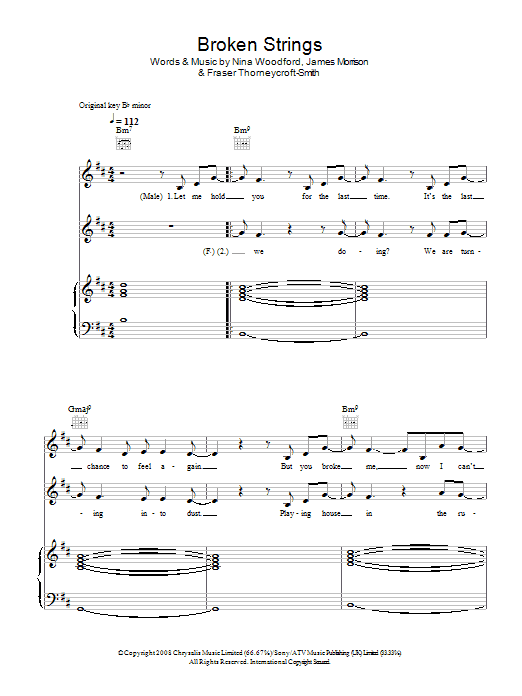 James Morrison Broken Strings (feat. Nelly Furtado) Sheet Music Notes & Chords for Keyboard - Download or Print PDF
