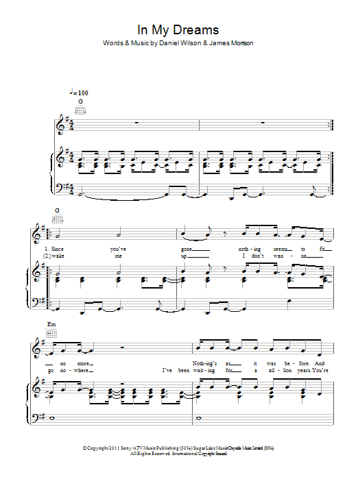 James Morrison In My Dreams Sheet Music Notes & Chords for Piano, Vocal & Guitar (Right-Hand Melody) - Download or Print PDF