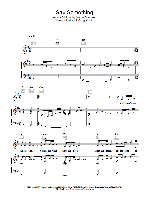 James Morrison Say Something Now Sheet Music Notes & Chords for Piano, Vocal & Guitar (Right-Hand Melody) - Download or Print PDF