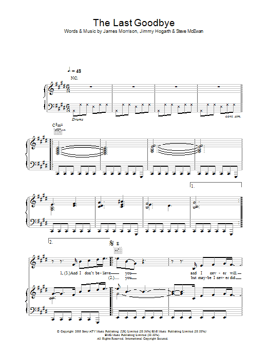 James Morrison The Last Goodbye Sheet Music Notes & Chords for Piano, Vocal & Guitar (Right-Hand Melody) - Download or Print PDF