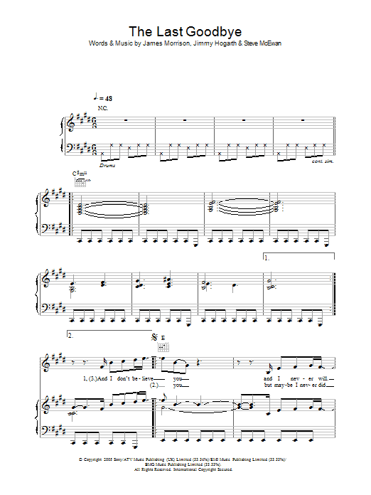 James Morrison The Last Goodbye Sheet Music Notes & Chords for Lyrics & Chords - Download or Print PDF