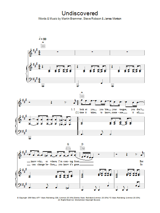 James Morrison Undiscovered Sheet Music Notes & Chords for Lyrics & Chords - Download or Print PDF