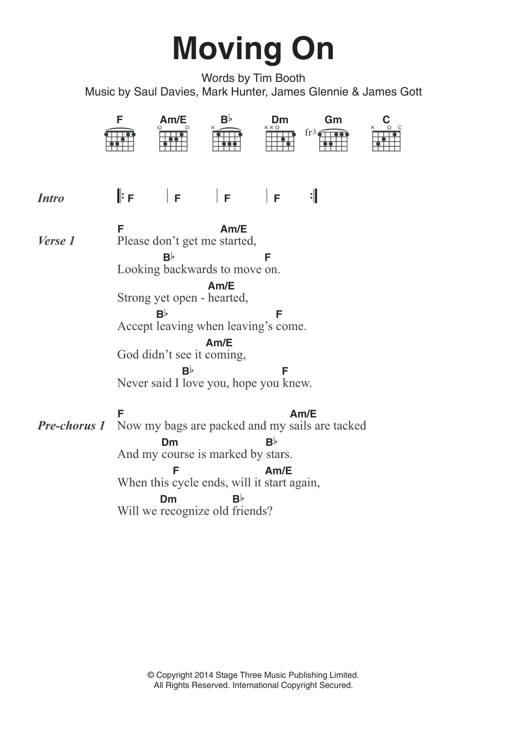 James Moving On Sheet Music Notes & Chords for Lyrics & Chords - Download or Print PDF