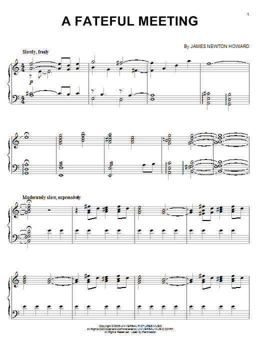 James Newton Howard A Fateful Meeting Sheet Music Notes & Chords for Piano - Download or Print PDF